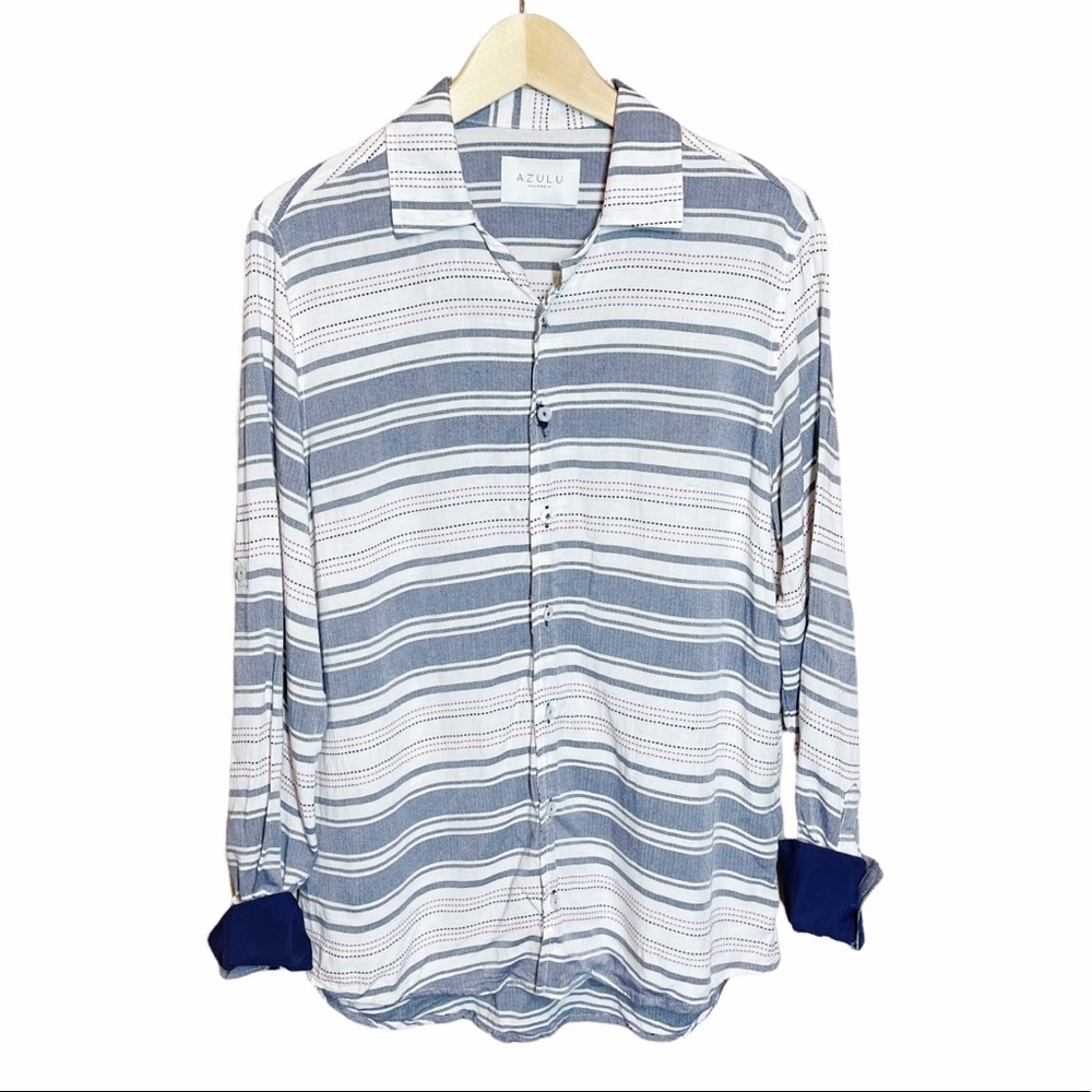 AZULU Colombia Striped Linen Blend Button Up Shirt Size Large